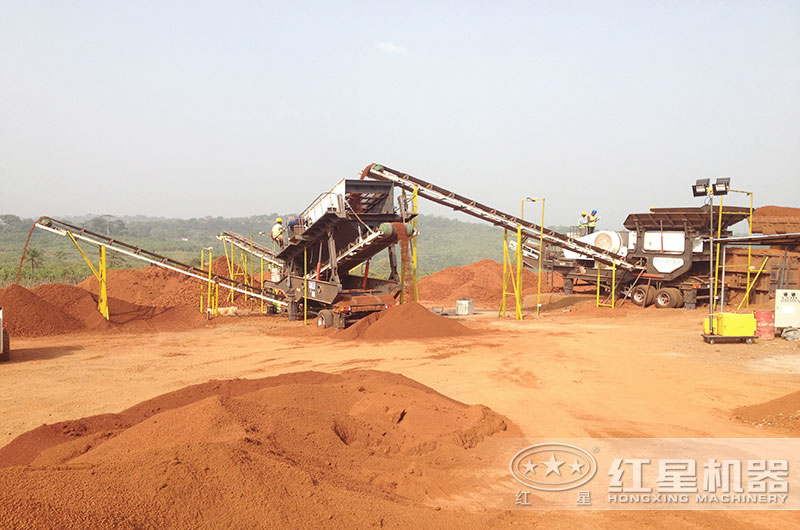 輪胎移動式制砂生產現(xiàn)場